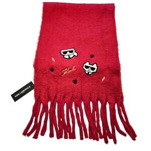 Karl Lagerfeld Paris Blanket Scarf /Wrap Embroidered Cat Choupette Fringed NWT